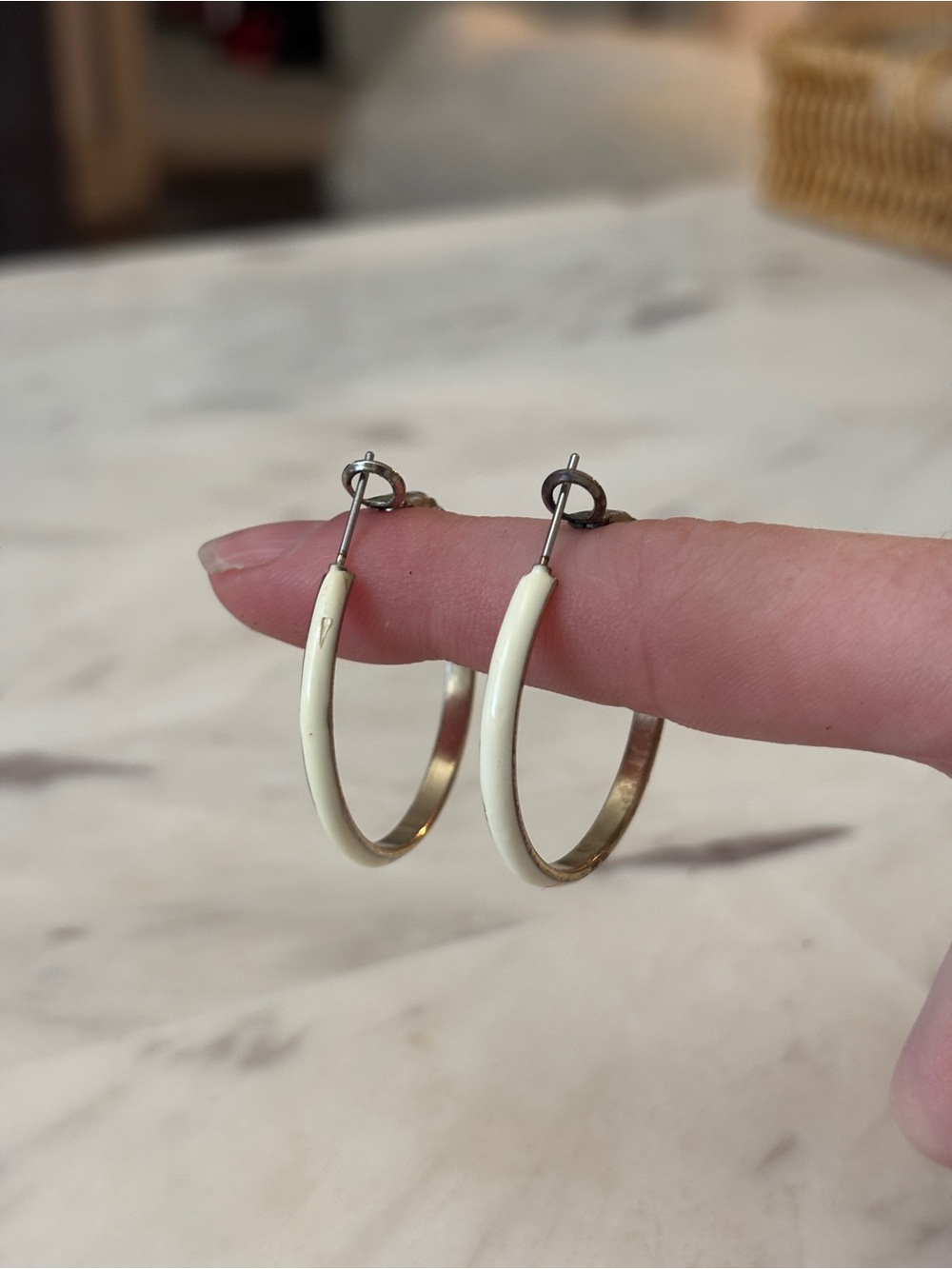 White Enamel Hoop Earrings - Women Jewelry